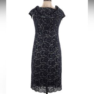 MARINA Navy and Cream Lace Midi Dress
